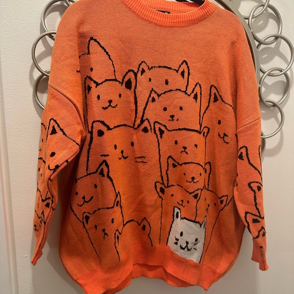 Orange Cat Pattern Sweater - Picture 4 of 7
